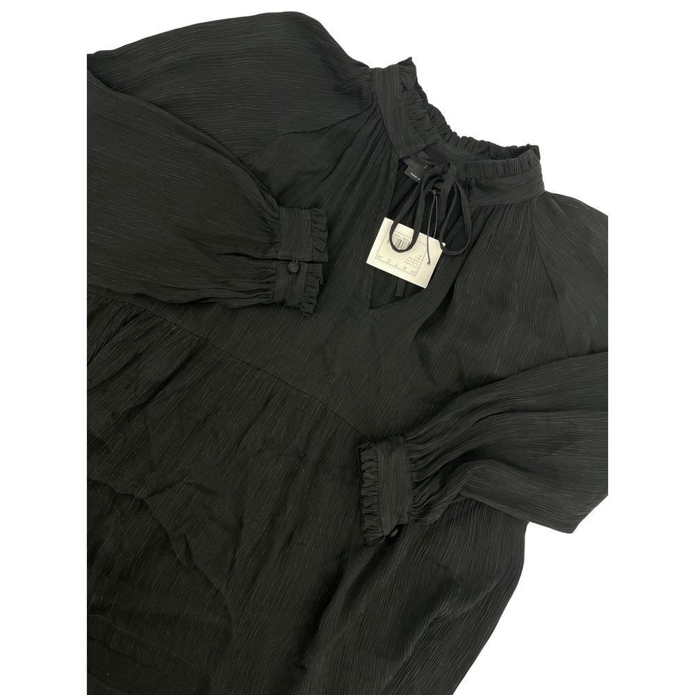 Hatch The Alana Top Black Crinkle Ruffle Mock Neck Blouse Size 2 Maternity M